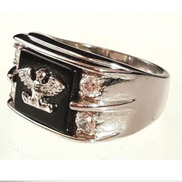 American Bald Eagle Ring  Silver  Black Size 12 13 Cubic Zirconia biker - Picture 6 of 12